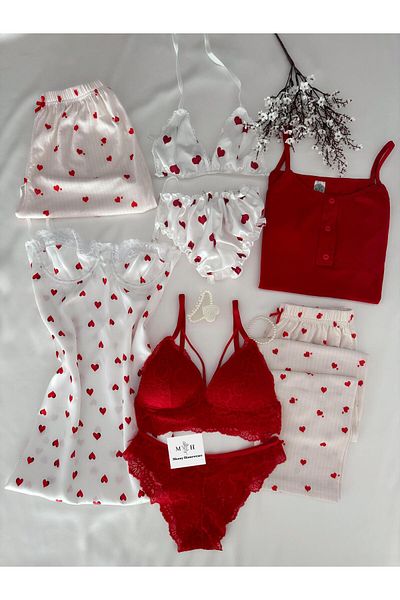 MH Moony Homewears 8-Piece Boxed Bular Satin Nightgown Cotton Pajamas Dowry Set