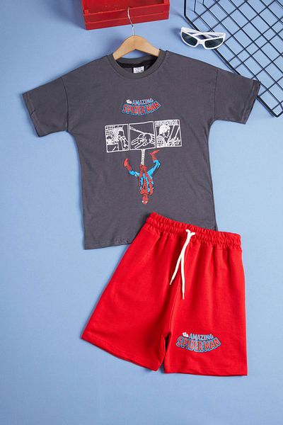 Cansın Mini Spiderman Printed Boy's Shorts Suit 15478