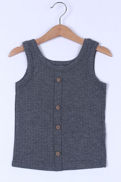 Cansın Mini Girl's Anthracite Buttoned 2-12 Years Old Strappy Crop Body 4803-1