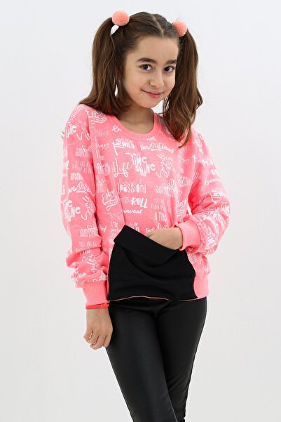 Cansın Mini Hanorac cu buzunar cu imprimeu text pentru fete 9-14 ani 14122