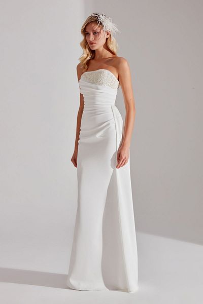 BETTY & SAM JASMINE WHITE PEARLED DETAILED STRAPLESS WEDDING GIRL