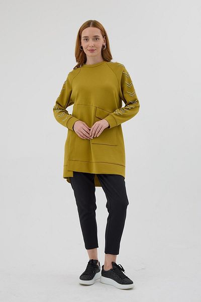 Moodbasic Hanorac Kolları Çakma Taşlı Önü Cepli - Yağ Yeşili