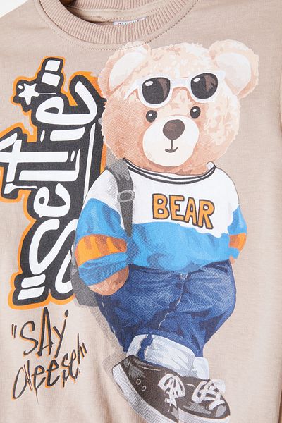 Cansın Mini Σετ φόρμας για αγόρια Cream Cool Teddy Bear Printed 16349