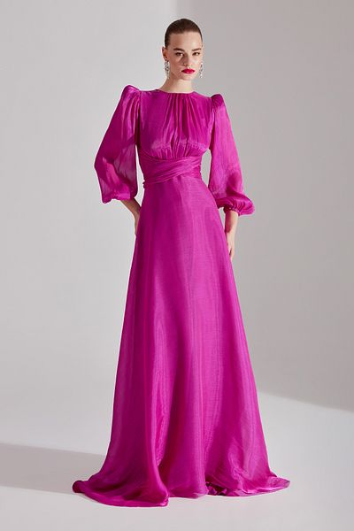 BETTY & SAM Fuchsia Balloon Sleeve Flared Dress - POLINA