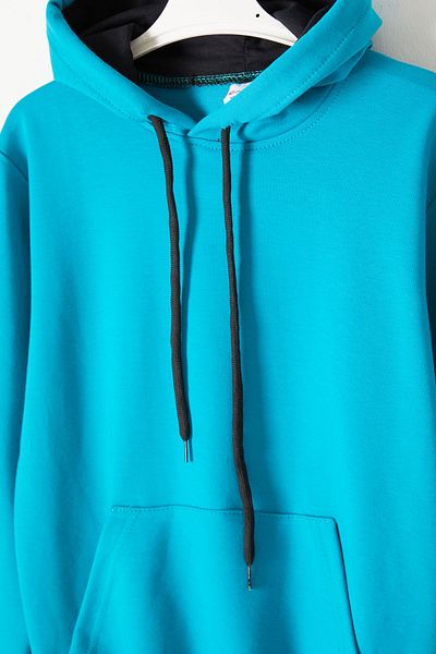 Cansın Mini Turquoise Kangaroo Pocket Hooded Unisex Kids Sweatshirt 16785
