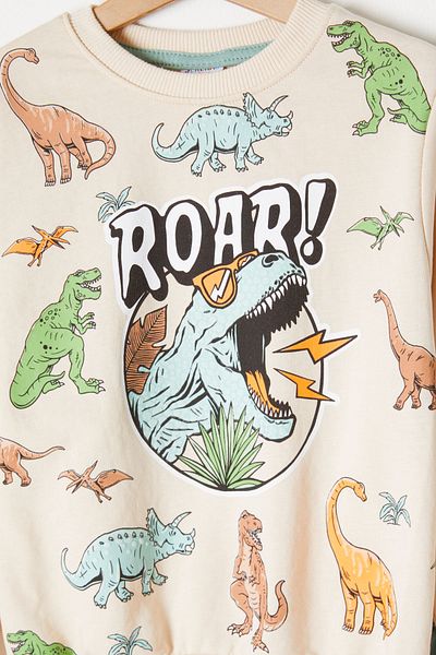 Cansın Mini Green Roar Dinosaur Printed Boy's Tracksuit Set 16755