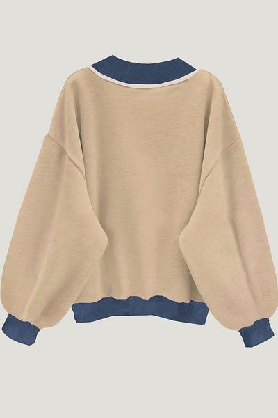 Know Women's 3 Thread Mink Comfort in Paris Printed V-Neck Oversize Sweatshirt
