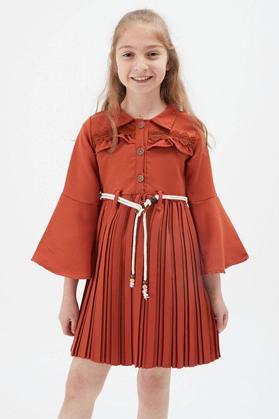 Cansın Mini Rochie plisată pentru fetiță, cu dantelă, cu geantă 15168