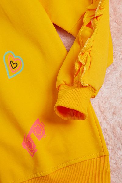 Cansın Mini Yellow Flower Embroidered Long Sleeve Girl's Sweatshirt 16303
