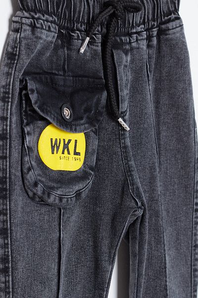 Cansın Mini Elastic Waisted Cargo Pocketed Children's Jean Pants 14470