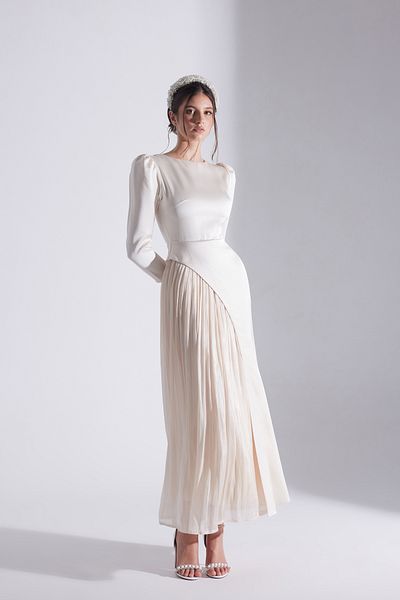BETTY & SAM Riva Ecru Asymmetric Detailed Chiffon Skirt Dress