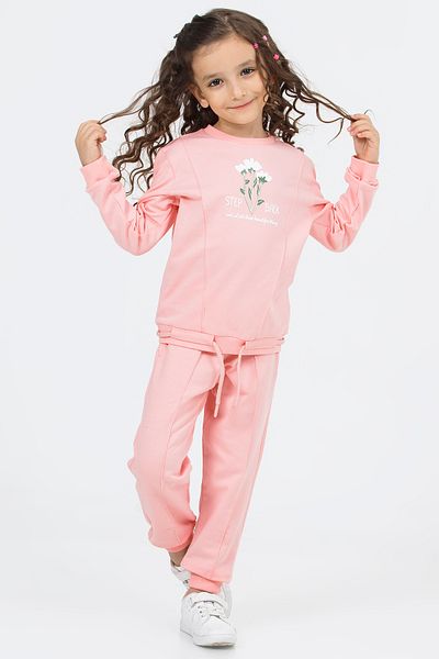 Cansın Mini Pink Floral Printed Girl's Suit 16676