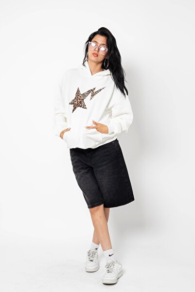 Bak Moda Leopard Falling Star Štampano Oversize kroj Unisex Premium bela maji...