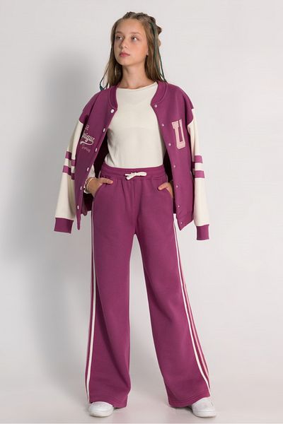 DMB BOYS & GIRLS Çaren Kids-Girls' Single Bottom Belt and Ribbed Wide Leg 3 Rope Woven