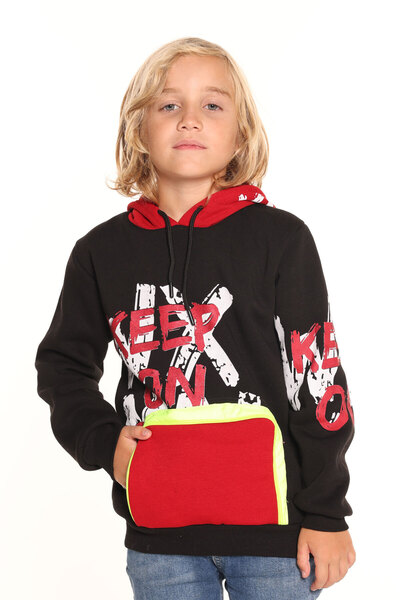 Cansın Mini Φούτερ Boy Keep On Text με στάμπα με κουκούλα 14137