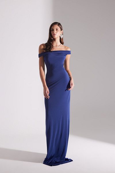 BETTY & SAM Vesna - Dark Blue, Off-Shoulder Long Dress