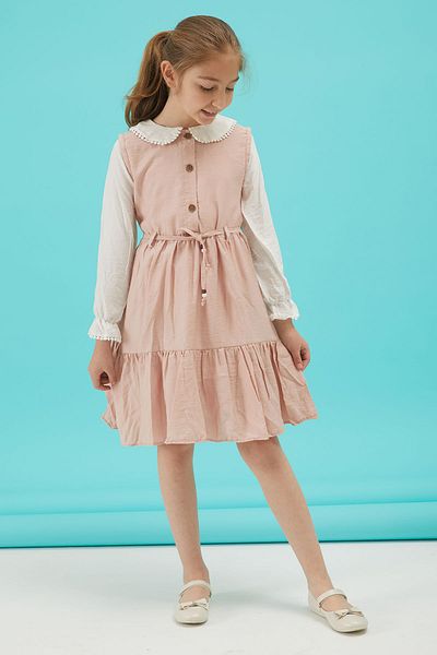 Cansın Mini Rochie roz deschis pentru fete cu guler din dantelă 15178