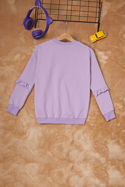 Cansın Mini Lila Papatya Baskılı Kız Çocuk Sweatshirt 16611