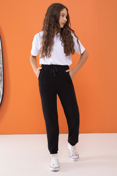 Cansın Mini Μαύρο σχολικό αθλητικό παντελόνι για κορίτσια με ελαστική μέση και πόδι 16248