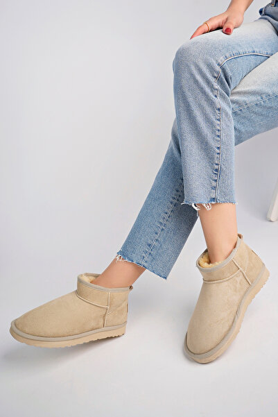 Freemax Μπεζ Γυναικείες Μίνι Μπότες - Εγγυημένες, Γούνινο Εσωτερικό, Ανοιχτή σόλα