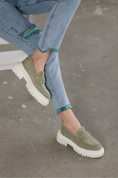 NILUFARR Дамски мокасини Matilda Avocado Suede от естествена кожа