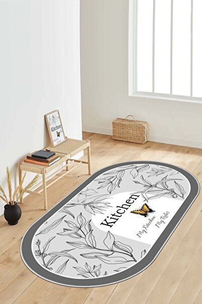 West Home Dijital Baskı Yıkanabilir Kaymaz Taban Oval Salon Halısı Mutfak Hal...