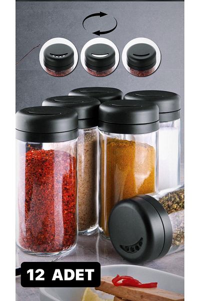 Bayev Spice 12 Pieces Spice Set with Rotating Lids - Glass Salt and Pepper Shakers Set 250Cc