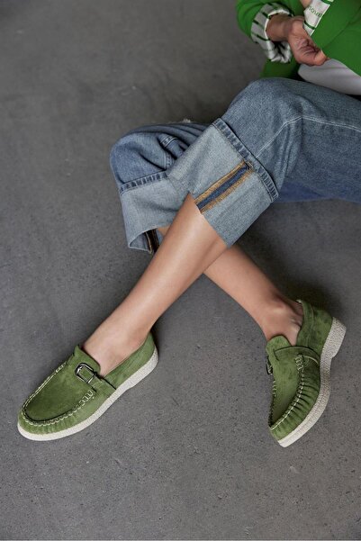 NILUFARR Γυναικεία Loafer Παπούτσια Lino Green Suede από γνήσιο δέρμα
