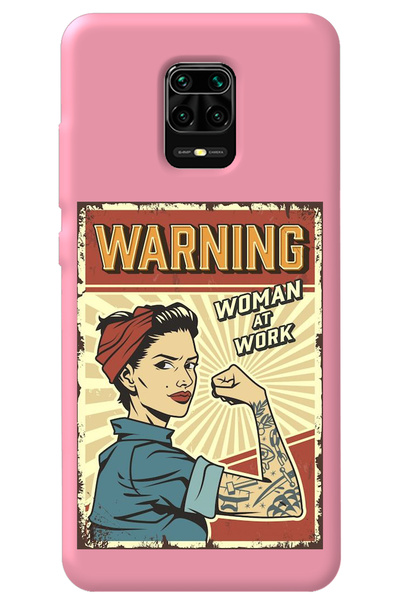WANNA PROTECT Xiaomi Redmi Note 9S Pink Inside Velvet Warnıng Girl Power Patt...