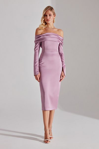 BETTY & SAM Nancy DARK LILA Off-shoulder Pencil Skirt Dress