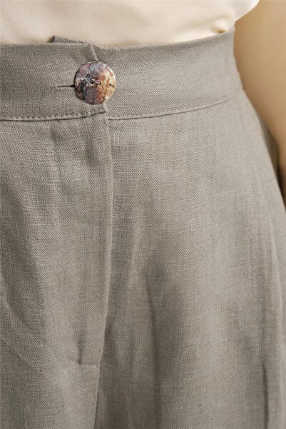 Armine Bol Keten Pantolon 24y2625 Koyu Vizon