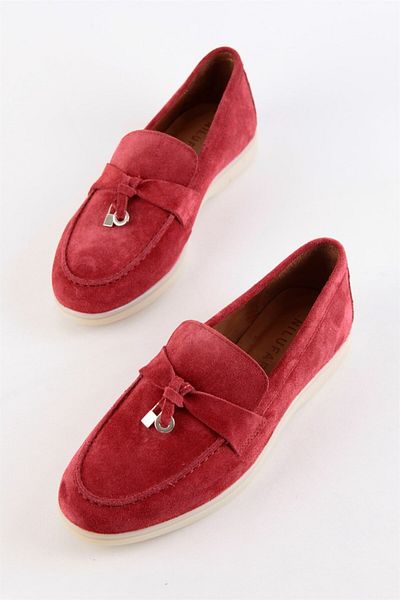 NILUFARR Pantofi ocazional pentru femei Lou Burgundy Suede Genuine Suede