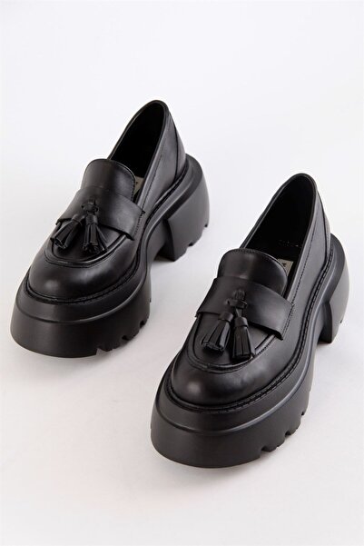 NILUFARR Rolanda Чорні жіночі лофери з натуральної шкіри на товстій підошві