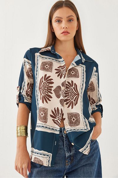 Bianco Lucci Women's Patterned Satin Shirt Mbms040 60501040