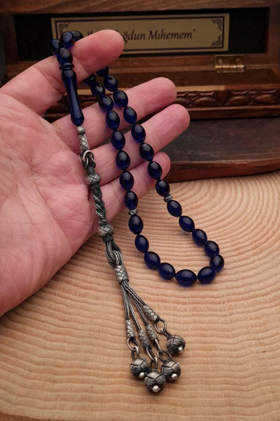 EHİNOS كهرمان ناري أزرق منتصف الليل، شرابة فضية، هدية عيد الأب