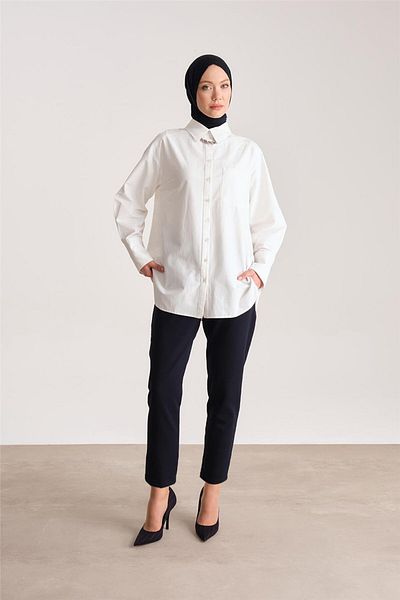 Armine Navy Blue High Waist Carrot Trousers - Ort2518