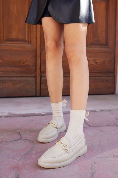 NILUFARR Дамски мокасини Lior Beige Floater от естествена кожа
