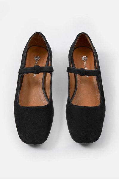 NILUFARR Lawless Black Suede Ribbon Detailed Flat Ballerinas