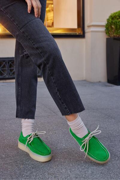 NILUFARR James Yeşil Жіночі туфлі з натуральної шкіри на шнурівці