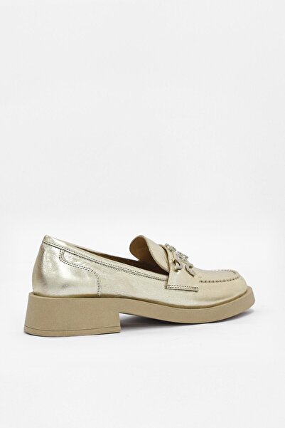 NILUFARR Morris Gold - Women's Loafer with Genuine Leather and Silver Accessories