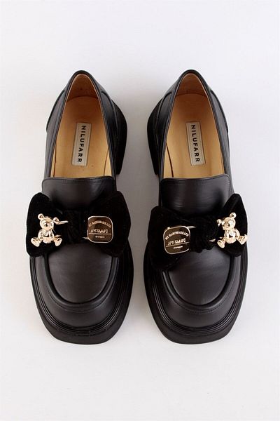 NILUFARR Дамски мокасини Little Teddy Black от естествена кожа