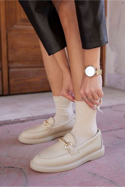 NILUFARR Дамски мокасини Lior Beige Floater от естествена кожа