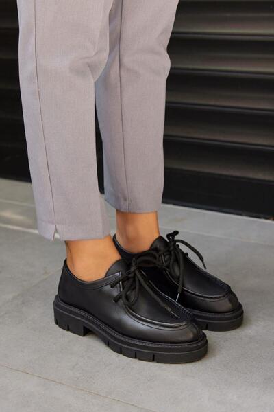 NILUFARR Isabella Siyah Hakiki Deri Kadın Loafer Ayakkabı