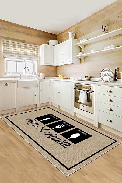 West Home Makinede yıkanabilir kaymaz taban leke tutmaz modern bej mutfak hal...