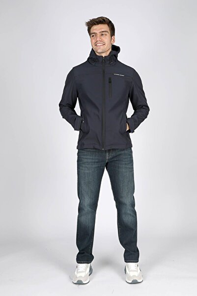 Lee Cooper معطف نيرون الجديد للرجال بغطاء رأس باللون الأزرق الداكن