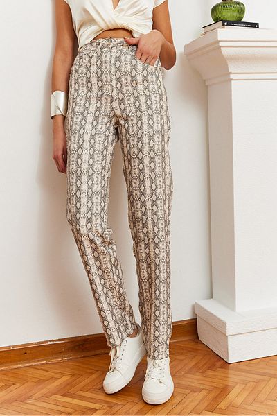 Bianco Lucci Gemusterte Denim-Hose mit hoher Taille für Damen MBMS032 60501032
