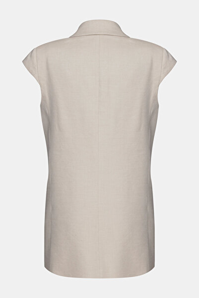 W Collection Beige Swallow Collar Buttoned Linen Viscosa Jacket