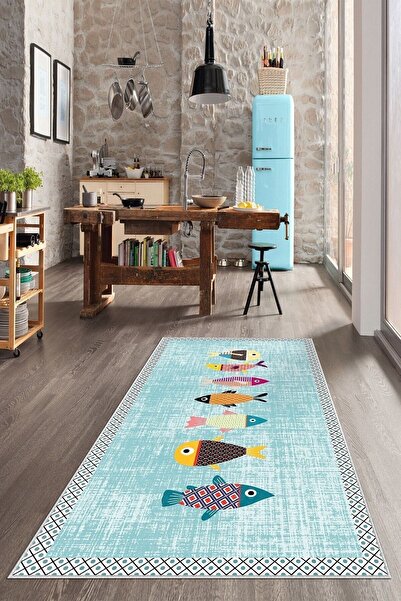 West Home Dijital Baskılı Yıkanabilir Kaymaz Taban Mutfak Halısı