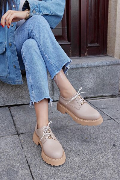 NILUFARR Pavia Nude Жіночі лофери з шнурівкою з натуральної шкіри