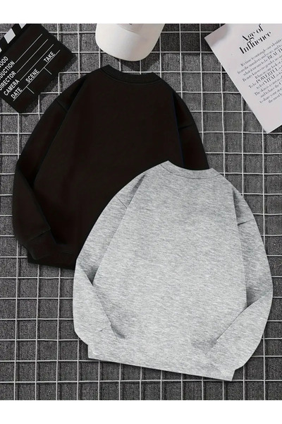 Karatopak Pachet de 2 hanorac negru gri unisex oversize cu gât crew